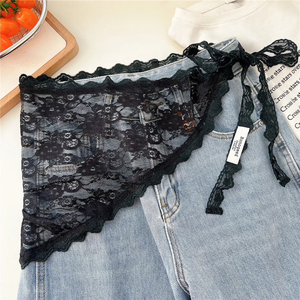 2025 ! Y2K Women Lace Tulle Bandage Skirt Stacked Lace Half Skirt Layering Small Butt Curtain Flower Triangle Hair Scarf