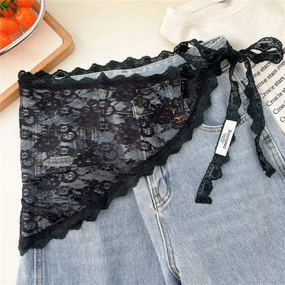 2025 ! Y2K Women Lace Tulle Bandage Skirt Stacked Lace Half Skirt Layering Small Butt Curtain Flower Triangle Hair Scarf