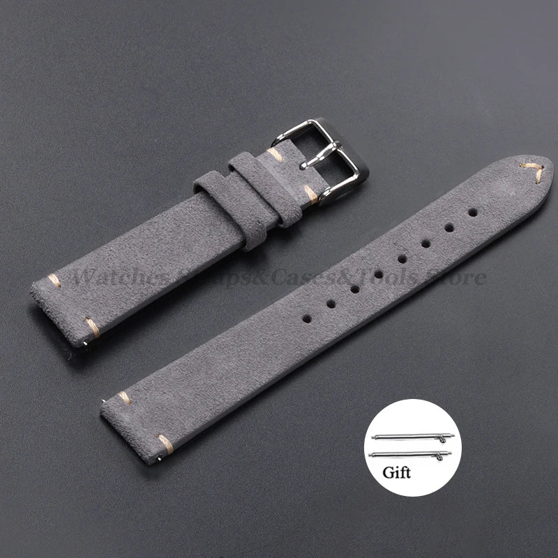 Vintage Genuine Suede Leather Watchband 14mm 16mm 18mm 20mm 22mm for Omega for Seiko Handmade Bracelet Quick Release Watch St