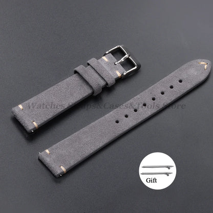 Vintage Genuine Suede Leather Watchband 14mm 16mm 18mm 20mm 22mm for Omega for Seiko Handmade Bracelet Quick Release Watch St