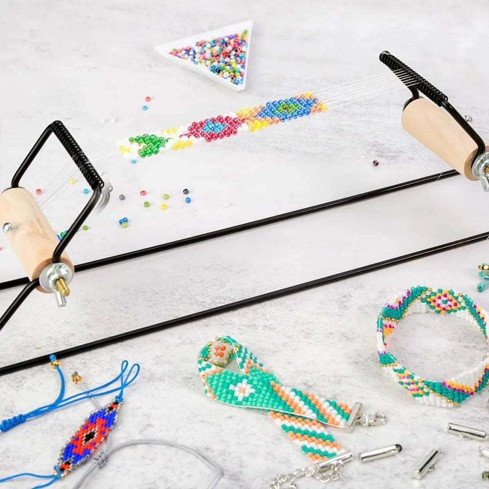 Weaving Beading Loom Easy-to-Use DIY Tool with Elastic Band Charm Czech Glass Beads Needle for Bracelet Necklace Jewelry Maki