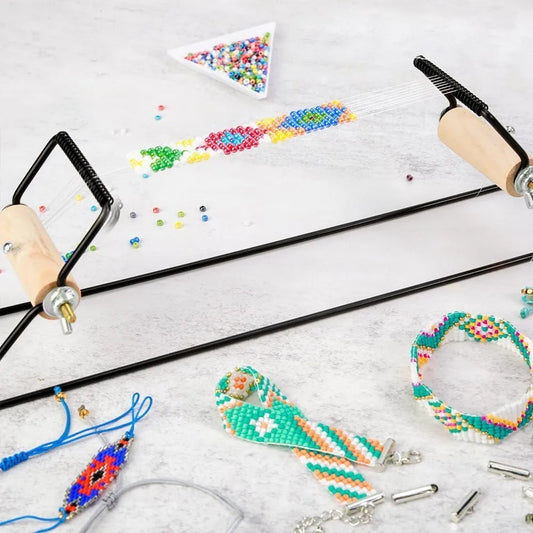 Weaving Beading Loom Easy-to-Use DIY Tool with Elastic Band Charm Czech Glass Beads Needle for Bracelet Necklace Jewelry Maki
