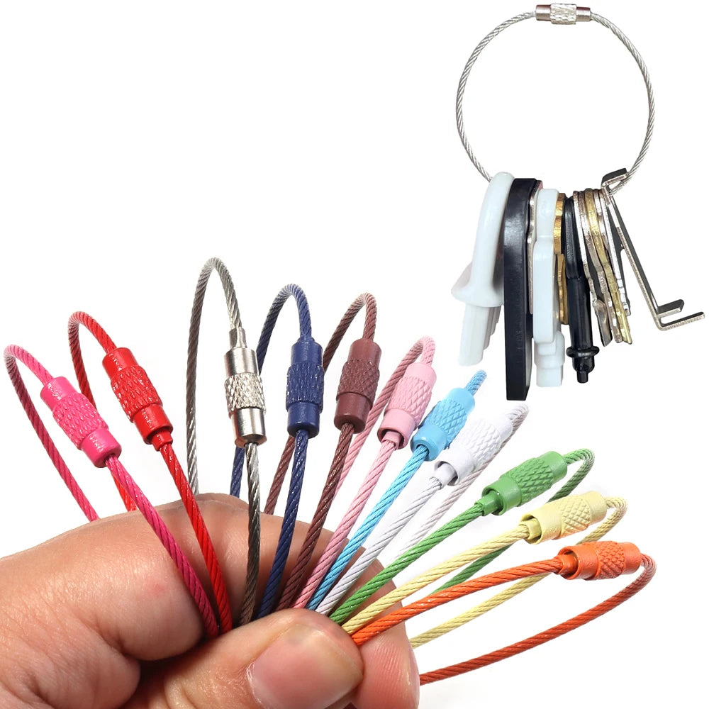 10pcs/lot Stainless Steel Wire Keychains Colorful Round Cable Loop Screw Lock Rope Rings For DIY Keyrings Key Chains Accessor