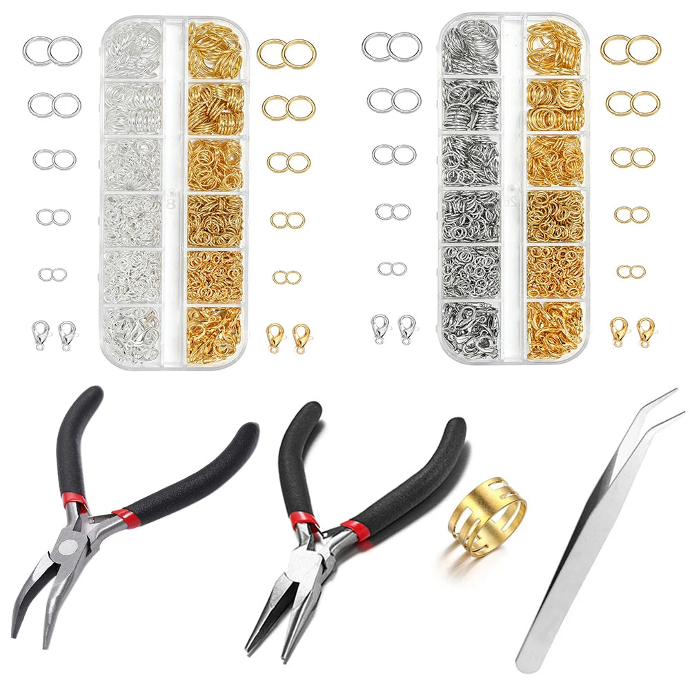 930pcs/Box Jewelry Findings Kits Open Jump Rings Lobster Clasps Hooks Pliers Tweezers for DIY Bracelet Necklace Jewelry Makin