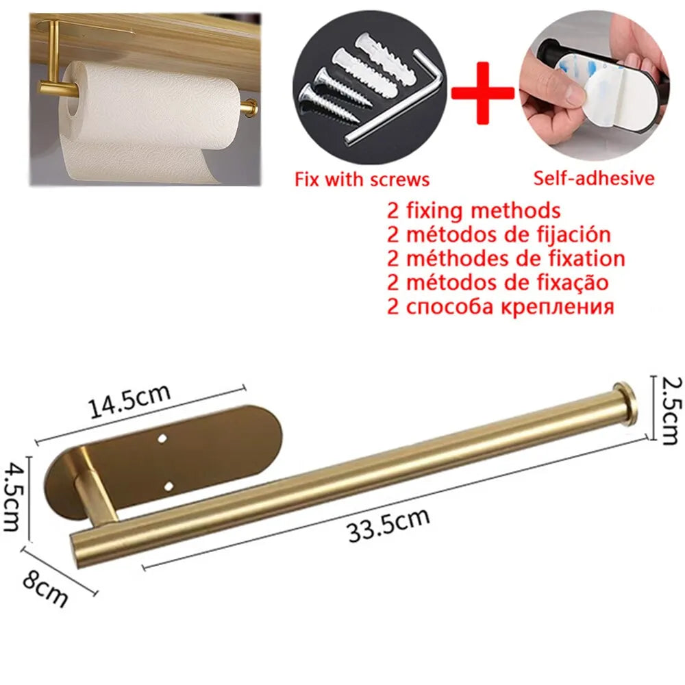 Adhesive Toilet Paper Holder Kitchen Roll Towel Rack Napkin Dispenser Absorbent Stand Tissue Hanger Bathroom Accessories - Ki