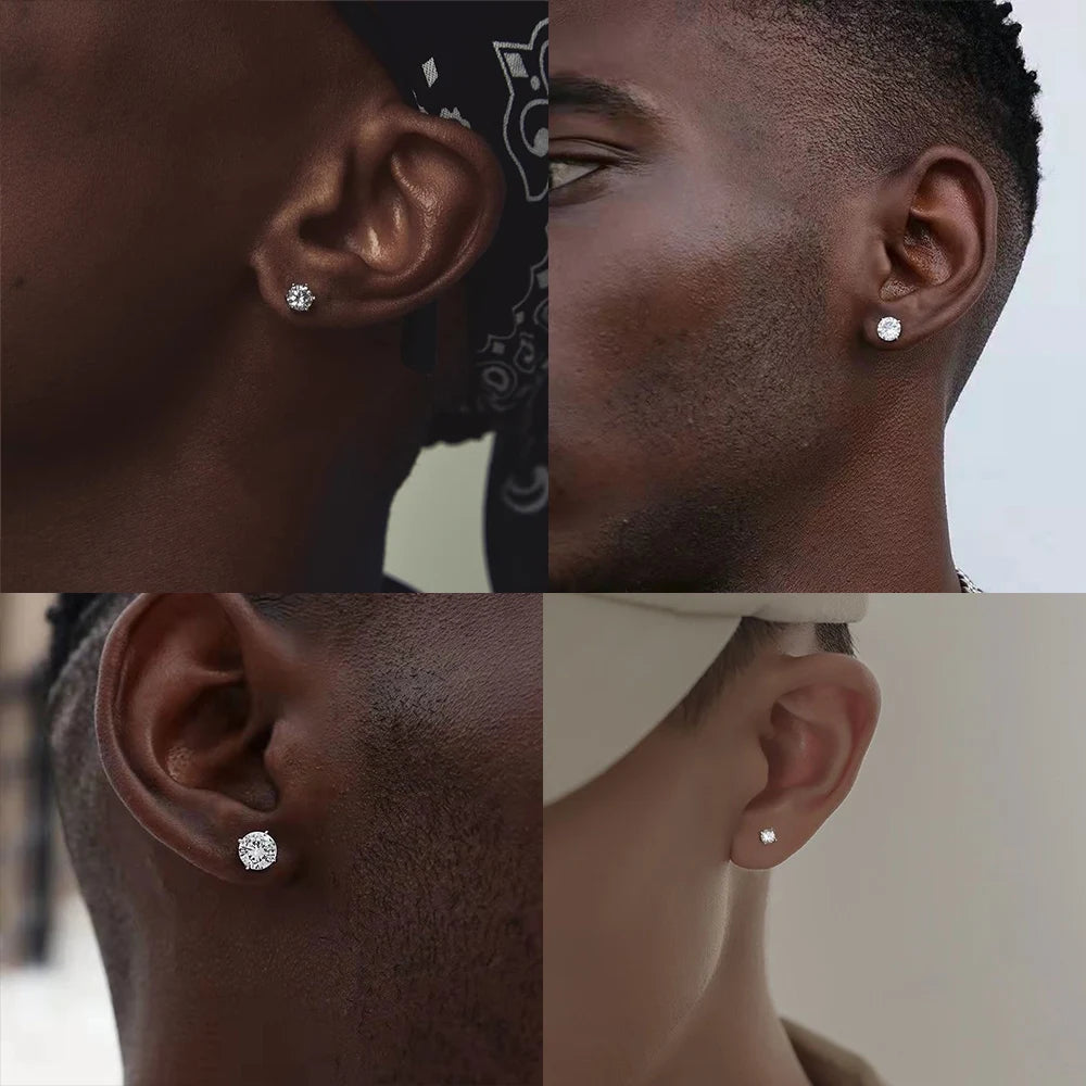 LUXUSTEEL 1Pairs/2Pcs Stainless Steel Crystal Studs Earrings For Women Men 4 Prong Tragus Round Clear Cubic Zirconia Ear Jewe
