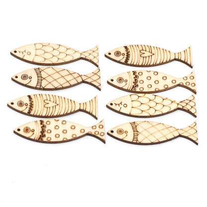 20pcs Mixed Fish Cartoon Wooden Slices Embellishments DIY Crafts For Scrapbooking Handmade Wood Ornament Home Decor Supplies