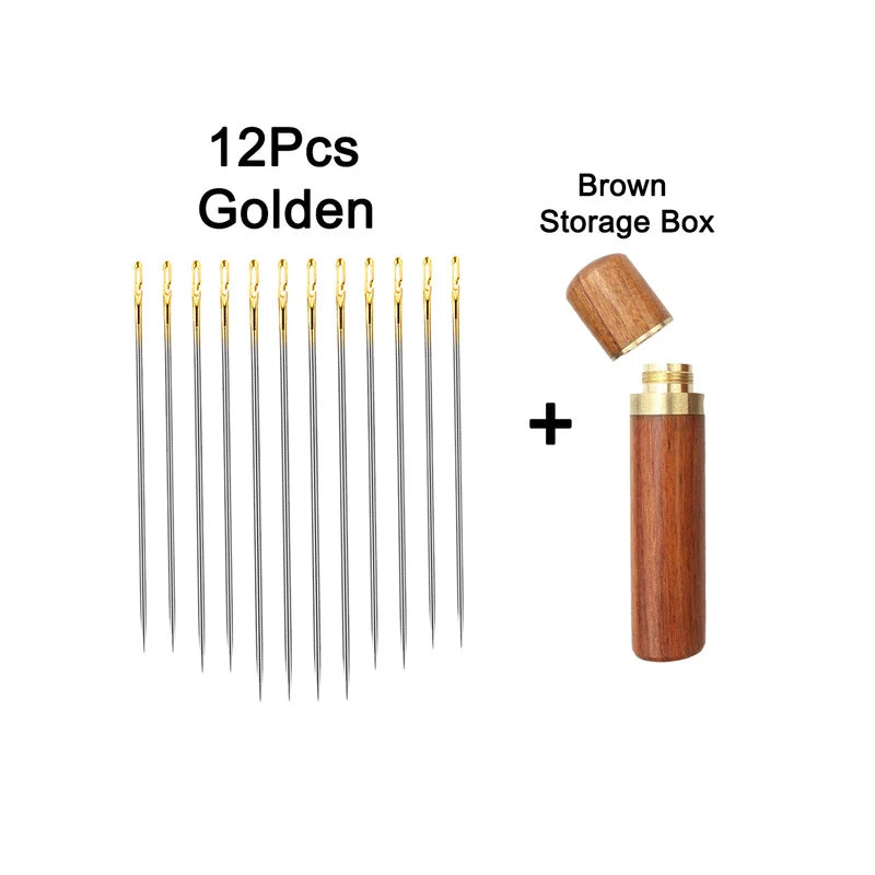12pcs Blind Needle Elderly Needle-side Hole Hand Household Stainless Steel Sewing Needless Threading Apparel Sewing DIY - Gol