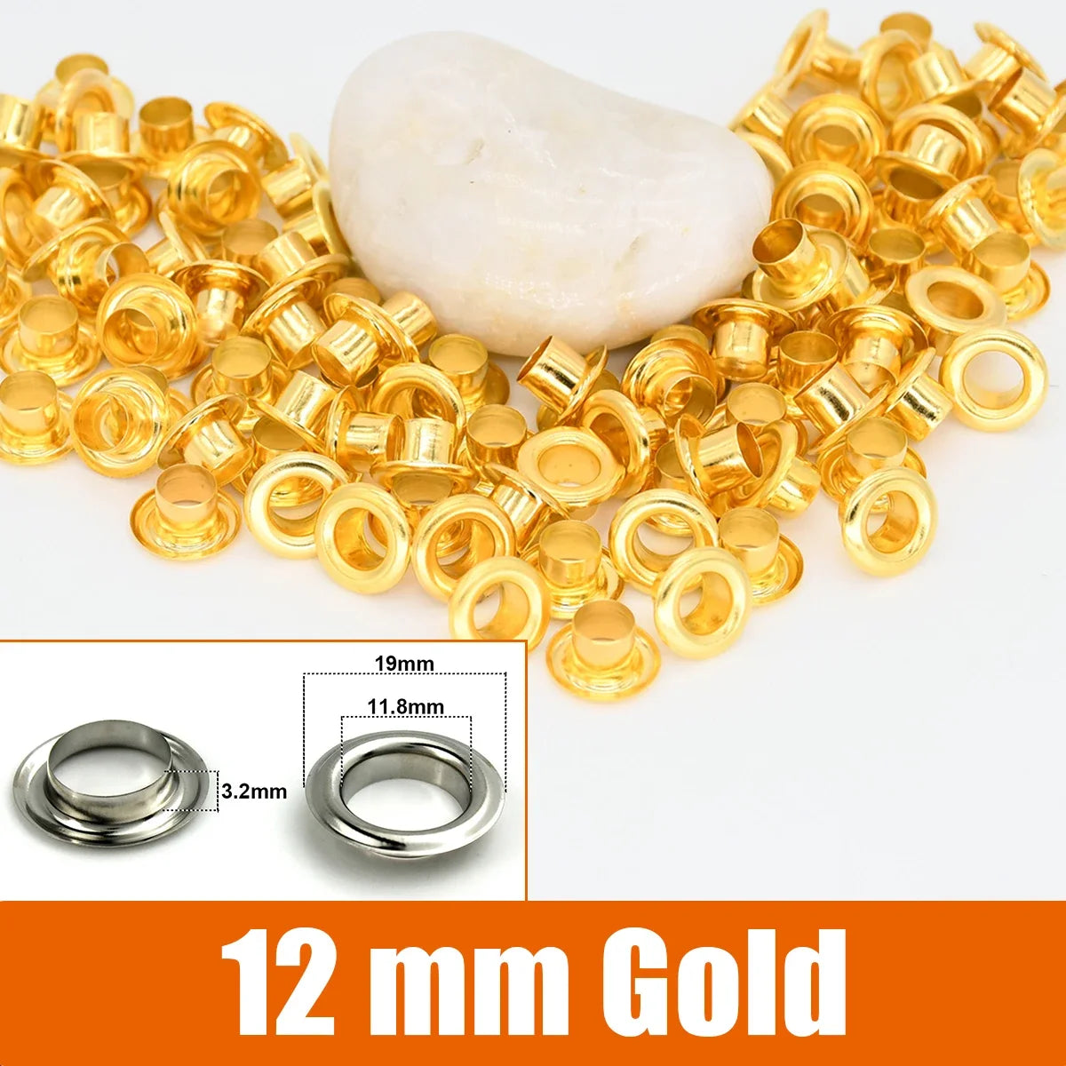 100sets 6/8/10/12mm Brass Eyelets with Washers Grommet Repairing Round Eye Rings for Shoes Bag Clothing Skin Belt Hat - 12mm 