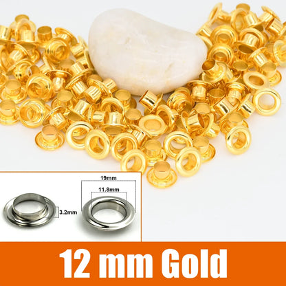 100sets 6/8/10/12mm Brass Eyelets with Washers Grommet Repairing Round Eye Rings for Shoes Bag Clothing Skin Belt Hat