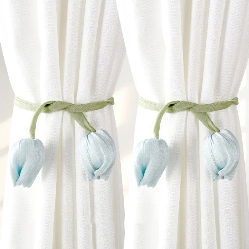 Creative Fashion Tulip Curtain Straps Adjustable Elegant Curtain Tieback Beautifully Curtains Tie Rope Homestay - 1pair Blue
