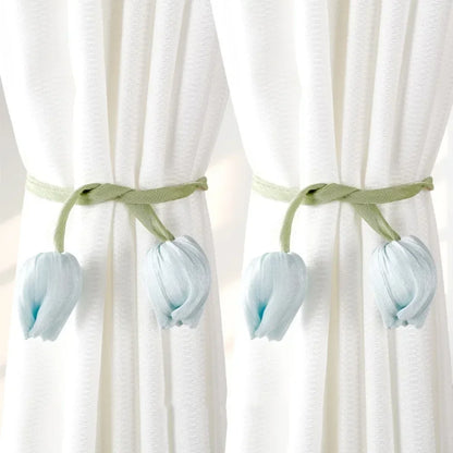 Creative Fashion Tulip Curtain Straps Adjustable Elegant Curtain Tieback Beautifully Curtains Tie Rope Homestay - 1pair Blue