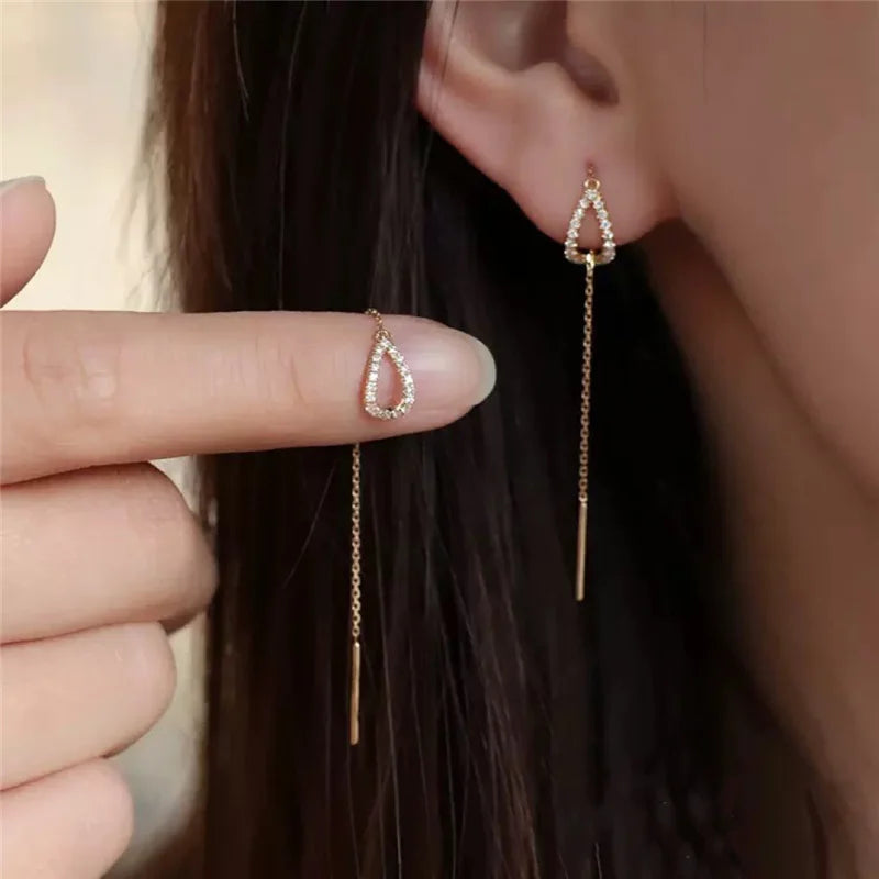 Trendy Long Wire Tassel Thread Chain Climb Star Heart Beads Pendants Drop Earrings women's Straight Hanging Earings Jewelry -