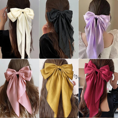 Bow Ribbon Hair Clip for Women Bowknot Barrettes Girls Solid Stain Spring Ponytail Clip Headband Hair Accessories Headwear Gi