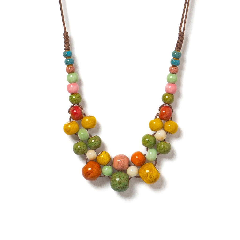 Colorful Handmade Ceramic Necklace Multilayer Adjustable Boho Vintage Jewelry Unique Statement Accessory for Women 198 - S001