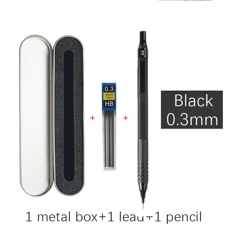 High Quality Metal Mechanical Pencils Set with Lead Refills Drafting Automatic Pencil 0.3, 0.5, 0.7, 2.0mm Pencil for Art Sup