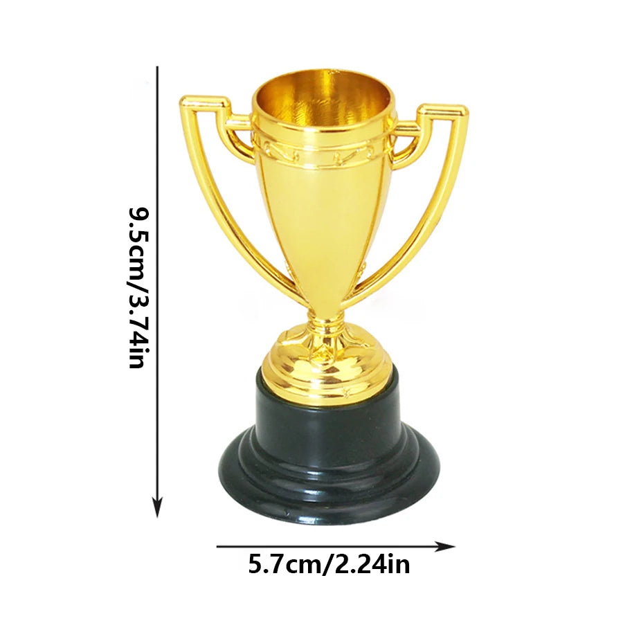 6pcs Back to School Mini Gold Plated Plastic Trophies, First Day of School Elegant Golden Plastic Trophy Set - Deep Sapphire