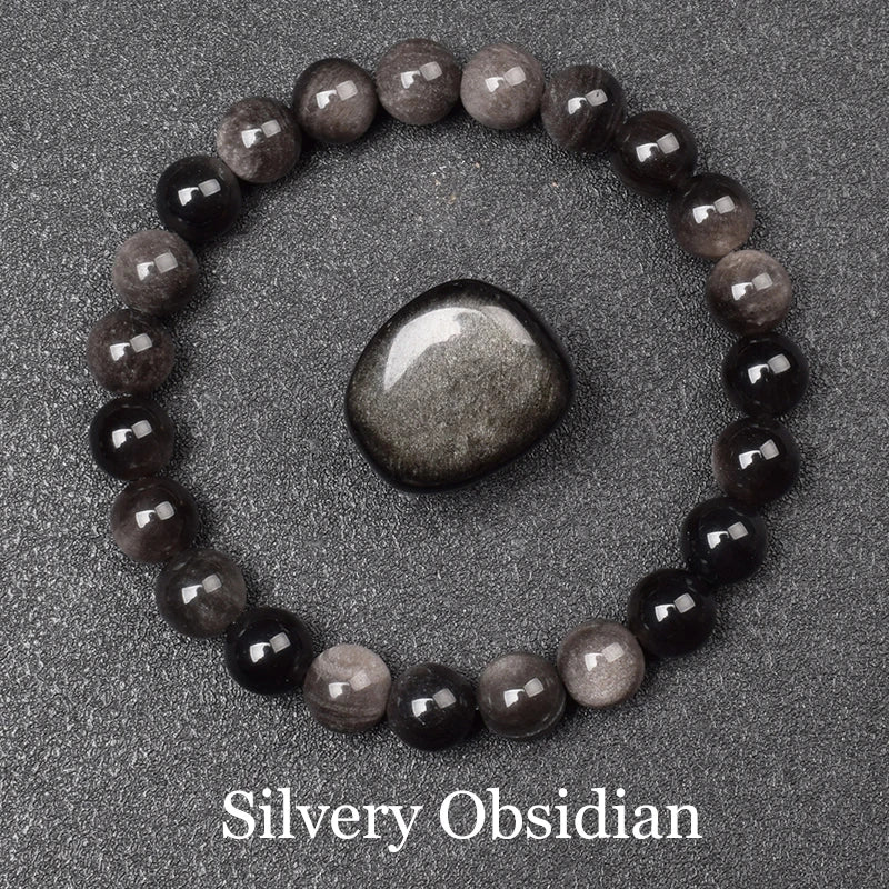 Natural Golden Obsidian Stone Beads Bracelet Men Women Golden Light Rainbow Obsidian Raw Stone Round Bead Natural Energy Jewe