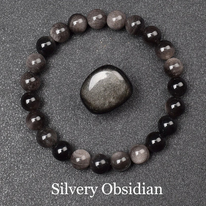 Natural Golden Obsidian Stone Beads Bracelet Men Women Golden Light Rainbow Obsidian Raw Stone Round Bead Natural Energy Jewe