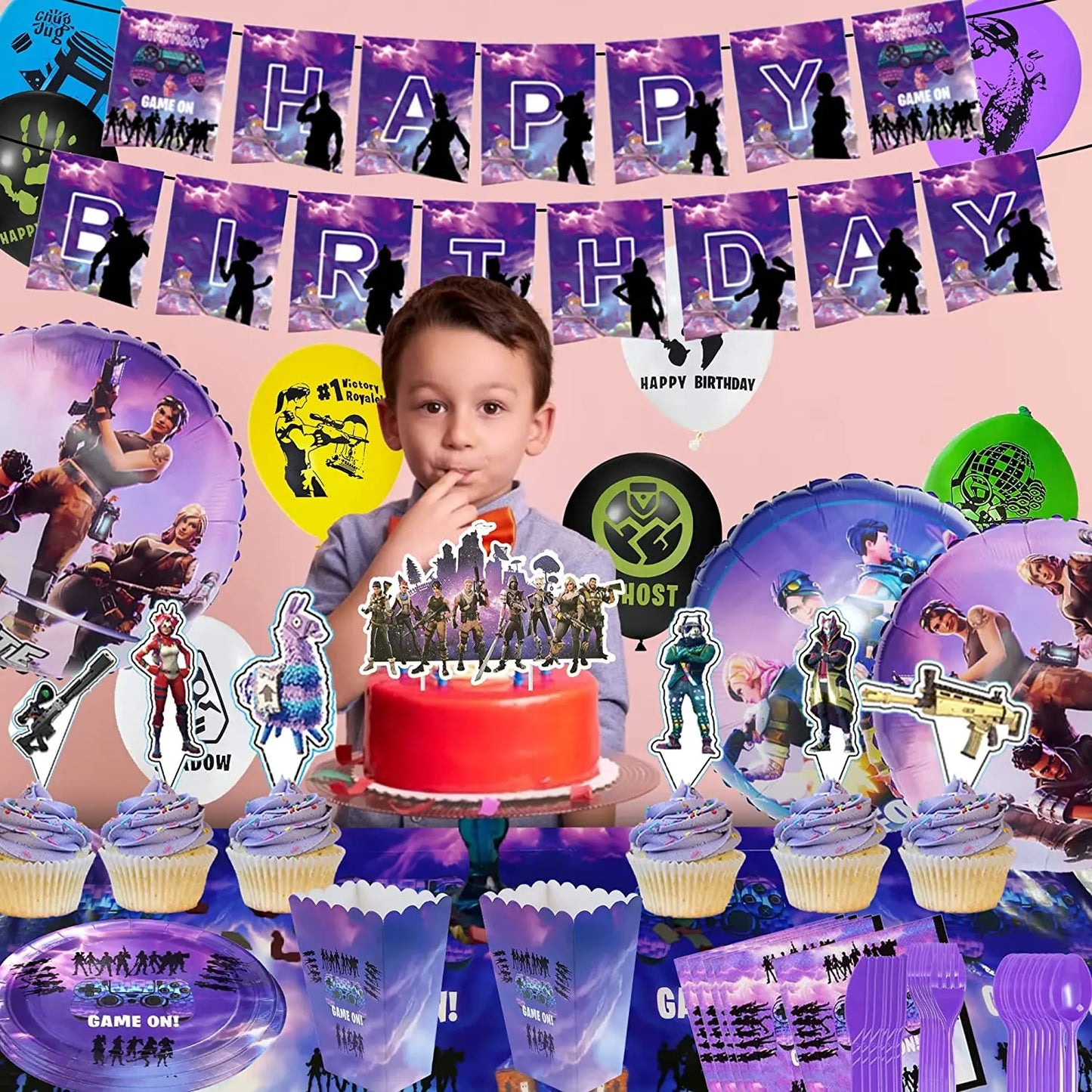 Video Game Fortnitions Birthday Party Decoration Cartoon Alpaca Llama Plate Tablecloth Baby Shower Kids Favors Party Supplies