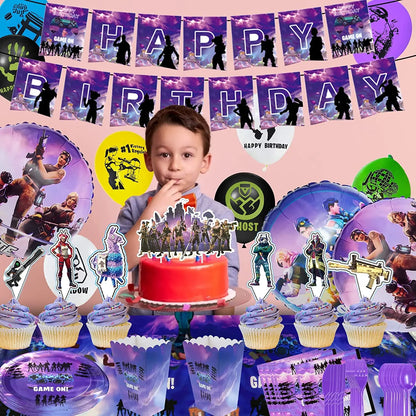 Video Game Fortnitions Birthday Party Decoration Cartoon Alpaca Llama Plate Tablecloth Baby Shower Kids Favors Party Supplies