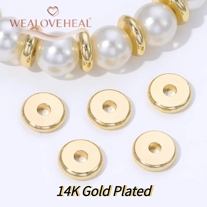 2.5/3/4/5/6/8mm14K Gold Plated Brass Metal Flat Round Beads Spacers For DIY Jewelry Making,Separator For Bead Bracelets Suppl