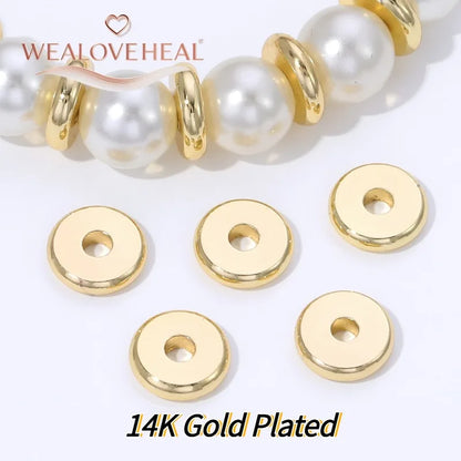 2.5/3/4/5/6/8mm14K Gold Plated Brass Metal Flat Round Beads Spacers For DIY Jewelry Making,Separator For Bead Bracelets Suppl