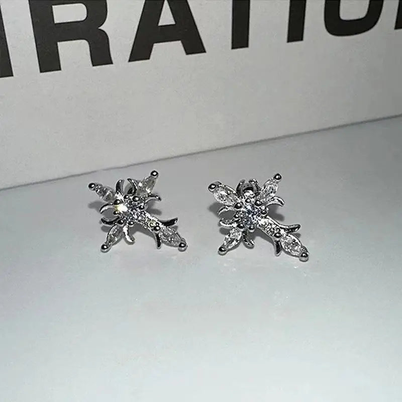 Shiny Rhinestone Zircon Cross Earrings For Women Korean Fashion Stainless Steel Earring Daily Birthday Party Y2K Jewelry Gift