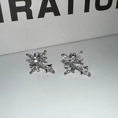 Shiny Rhinestone Zircon Cross Earrings For Women Korean Fashion Stainless Steel Earring Daily Birthday Party Y2K Jewelry Gift