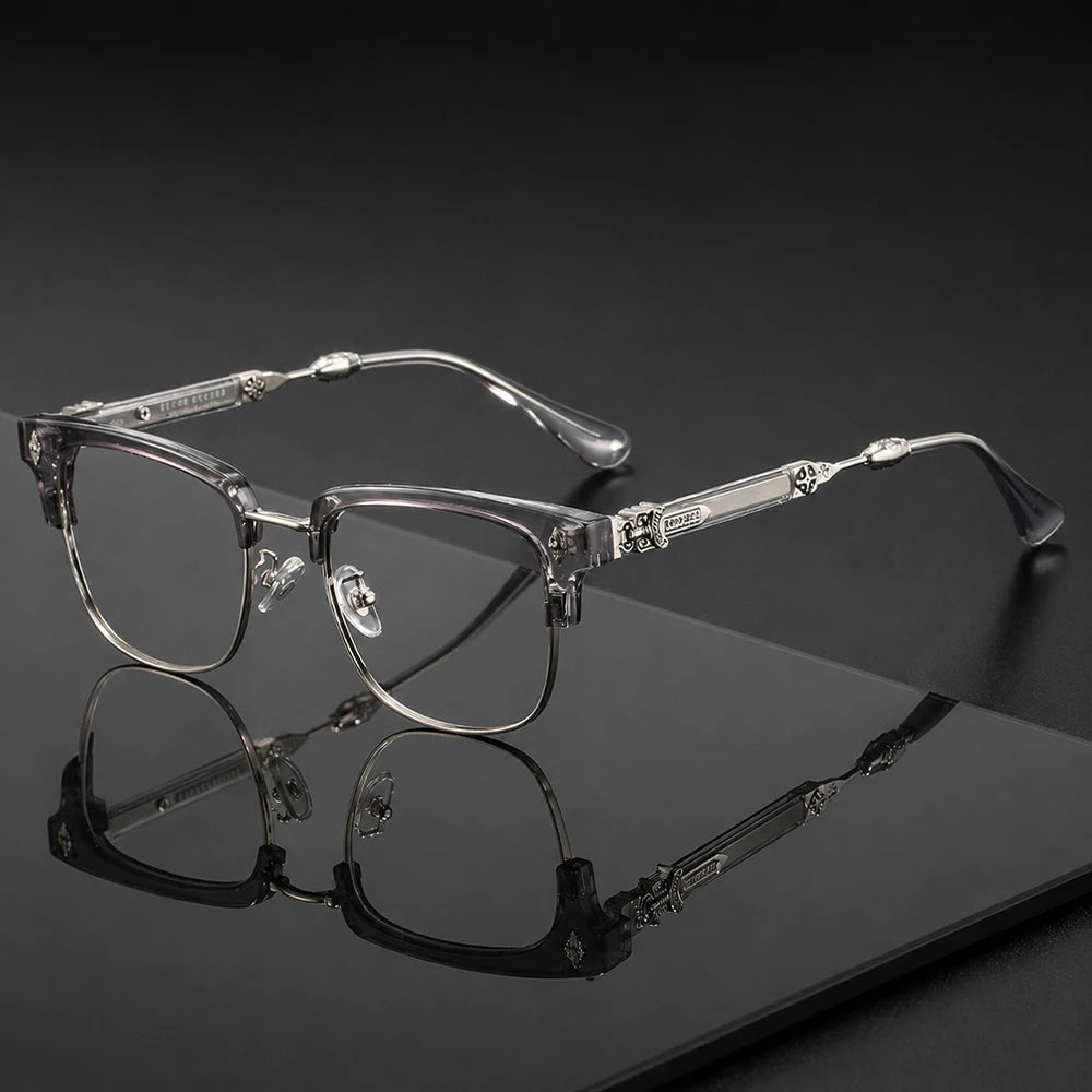 Vintage Cross Carving Glasses Men Women Luxury Half Frame Anti Blue Light Eyeglasses Retro Square Computer Eyewear