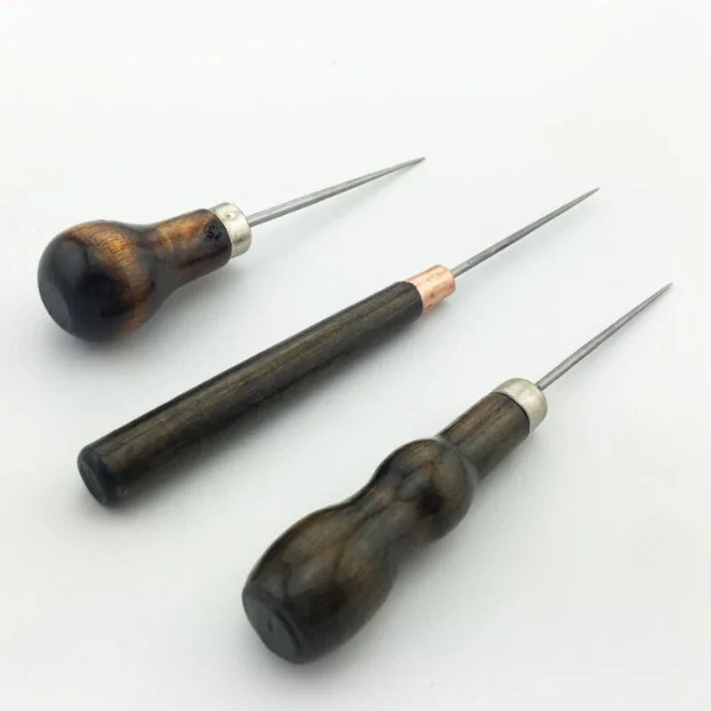 1pcs Durable Awl Tools With Wooden Handle Diy Leather Crafts Punch Tools Leather Hole Punches Stitching Tools Handmade Suppli