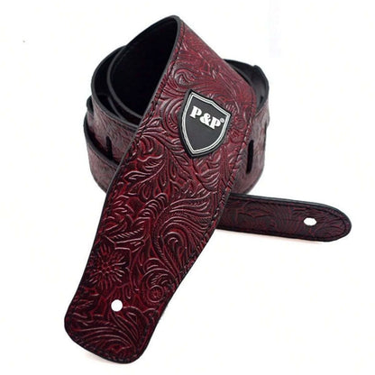 Guitar Strap Vintage 2.5 Inch Adjustable Soft Embroidered Belt Classical Bass Music Hobby Guitar Accessories - Red