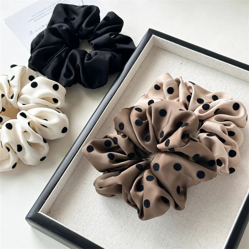 Korean Women Hair Simple Satin Scrunchies Wave Point Hair Band For Girls Ponytail Holder Rubber Bands Hair Ties Hair Accessor
