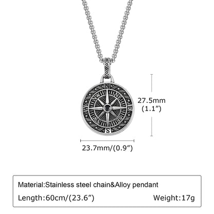Vintage Compass Pendant Necklaces for Men Boys, Stainless Steel Coin Necklace, Rock Hiphop Collar Graduation Guide Gift - NC-