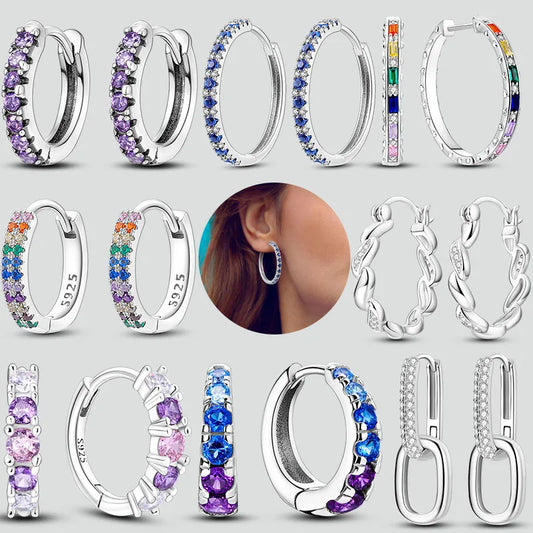 925 Sterling Silver Hoops Earrings Hypoallergenic Hoops Earrings With Zirconia Fashion Jewelry for Women Girls