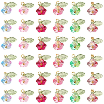 30Pcs 6 Colors Glass Pendants with Golden Brass Findings Flower Charms for Women Necklace Bracelet Earrings DIY jewelry makin