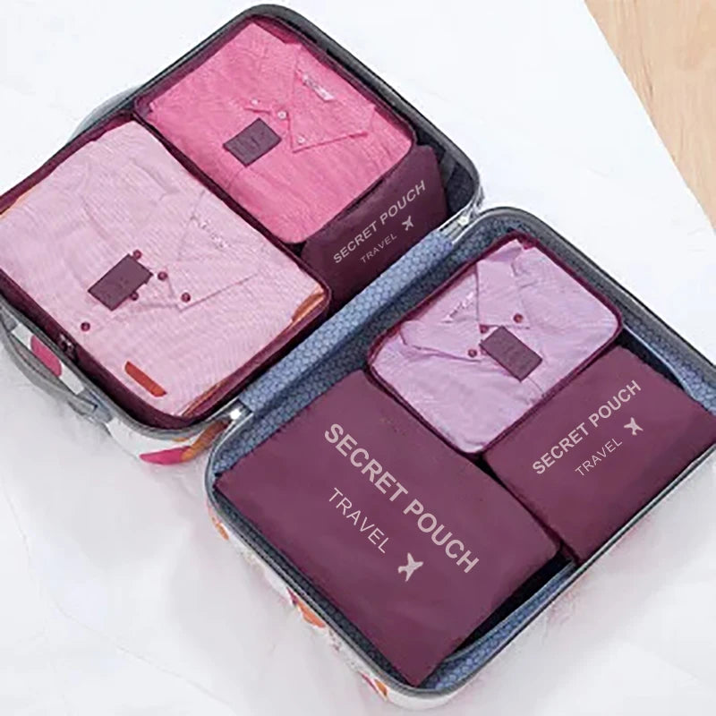 6 Pcs/Set Pink/Blue/Grey Travel Storage Bag Large Capacity Waterproof Luggage Clothing Underwear Storage with Zipper - 6pcs w