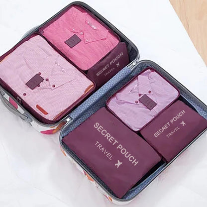 6 Pcs/Set Pink/Blue/Grey Travel Storage Bag Large Capacity Waterproof Luggage Clothing Underwear Storage with Zipper - 6pcs w
