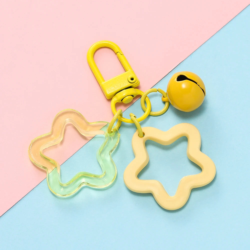 1pcs Hollow Star Charm Pendant with Small Bell Colorful Acrylic Beads Keychain Accessories Bag Lanyard Keyring Jewelry Making