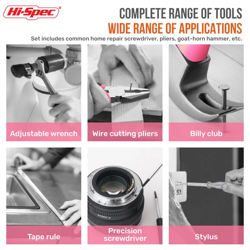 Hi-Spec 18/19/20PCs Pink DIY Tool Kit with Electric Pen & CR-V Steel - Home Maintenance Hand Tools Set for Women & Car Care