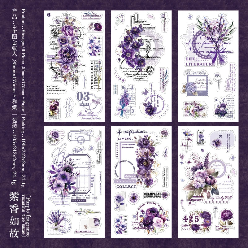 Journal GO 6pcs Flower Shadow Decorative Sticker Fresh Plant Flowers Collage Scrapbooking Label Diy Diary Journal Planner Lab