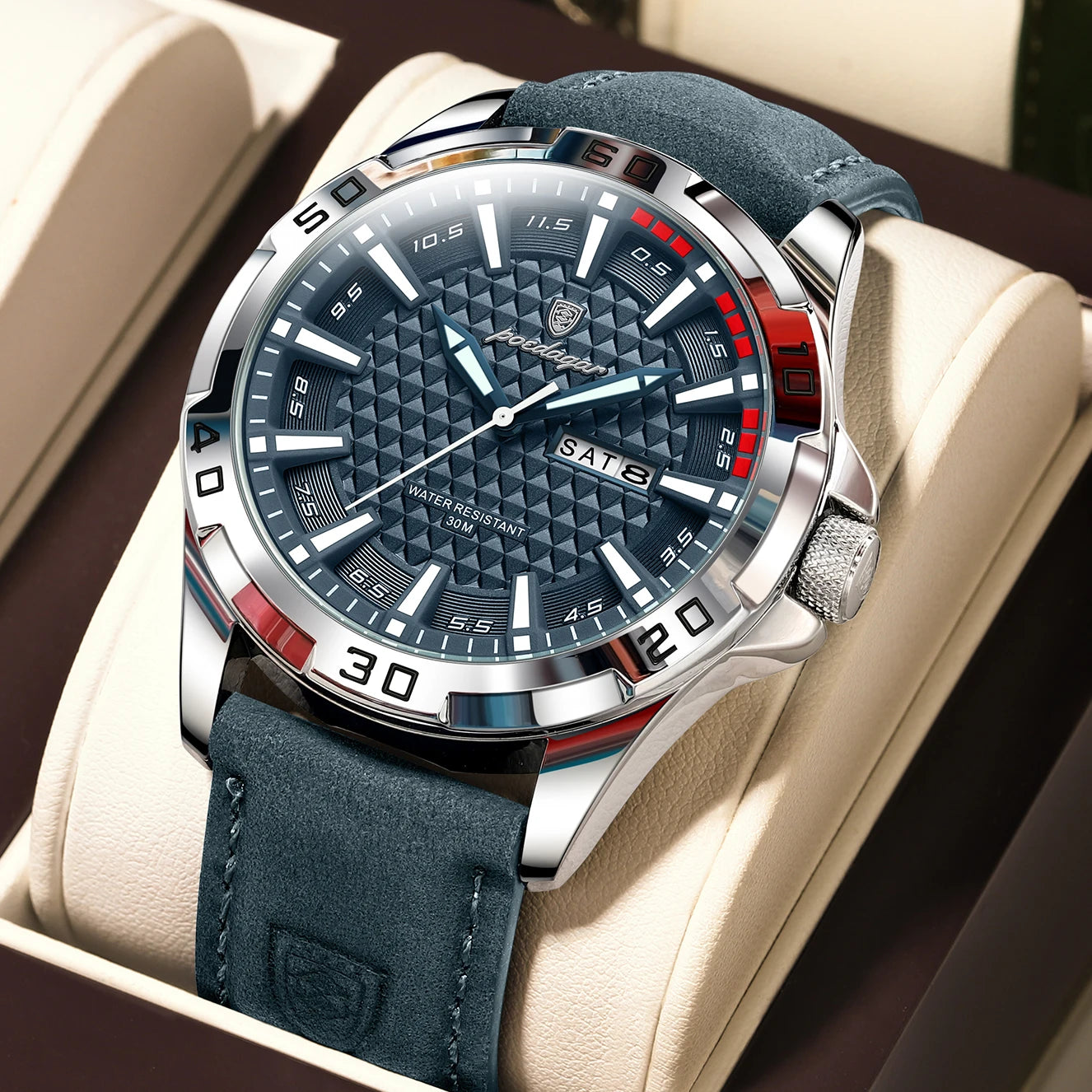 POEDAGAR Original Man Wristwatch Top Luxury Waterproof Luminous Date Week Watch For Men Quartz Sport Leather Men's Watches Re