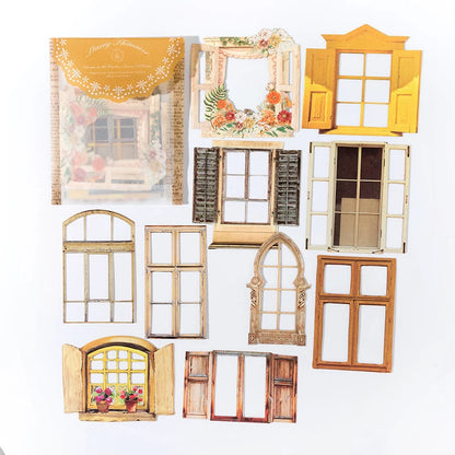 10 Sheets Vintage Hollow Door Window Sticker Diy Diary Decoration Plant Flower INS Sticker Album Scrapbooking Kawaii Statione