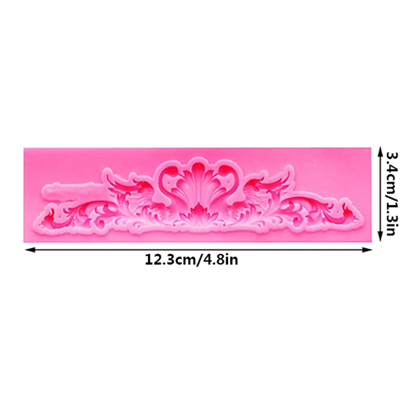 Baroque Style Curlicues Scroll Lace Fondant Silicone Mold Cake Border Decoration Cupcake Top Decoration Mold - 9