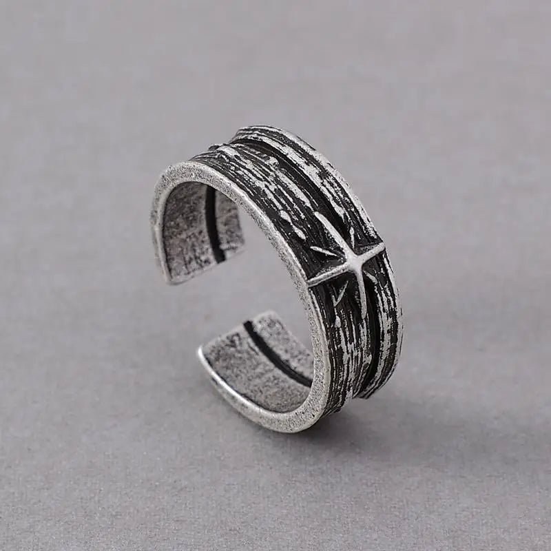 Retro Stary Night Art Ring For Men Silver Color Punk Gothic Adjustable Open Ring Rock Handmade Unisex Jewelry Accessories Gif