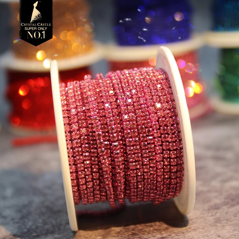 Rhinestones Chain Roll Tassel 1/10Yard Crystal Ribbon Strass Banding Sew On Gold Rhinestone Trim Strip Cup Chains For Needlew