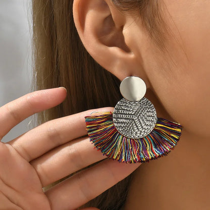 Fashion Bohemian Big Tassel Dangle White Fringe Female Earrings Drop Earrings for Women Statement Wedding Jewelry - rainbow