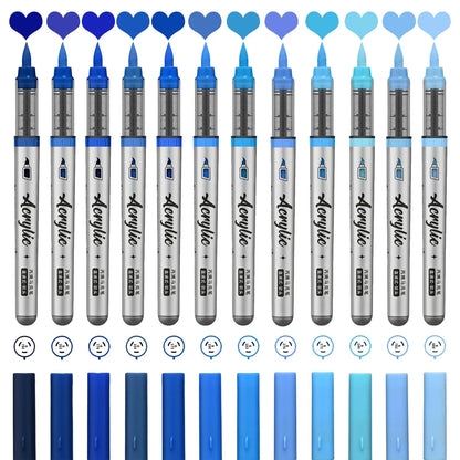 Acrylic Paint Markers ,12 pcs Brush Tip Acrylic Paint Pens Set with 9 Professional Color Series for DIY & Art Supplies - Blue
