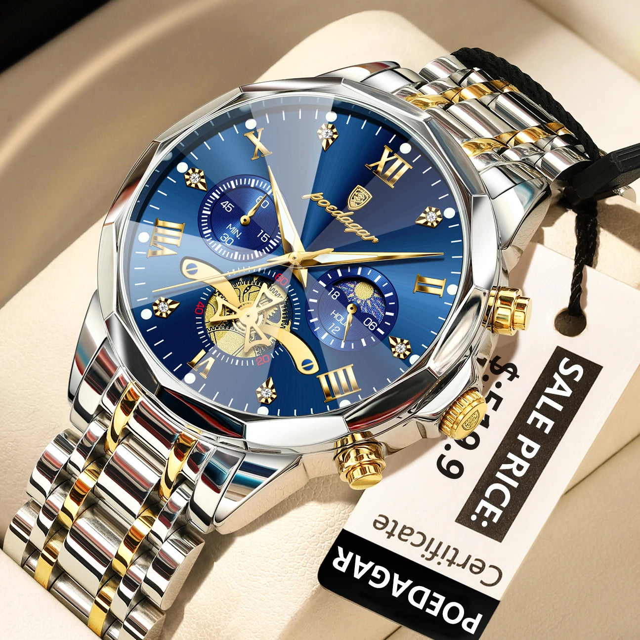 POEDAGAR Luxury Men Watch Top Original Waterproof Luminous Chronograph Man Wristwatch Stainless Steel Quartz Men's Watches Re