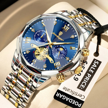 POEDAGAR Luxury Men Watch Top Original Waterproof Luminous Chronograph Man Wristwatch Stainless Steel Quartz Men's Watches Re